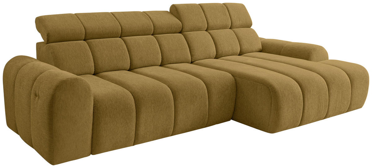 ECKSOFA Gelb Chenille Bettkasten, Rücken echt, Kopfteilverstellung, Sitzvorzug  - Gelb/Schwarz, Design, Kunststoff/Textil (290/152cm) - Stylife