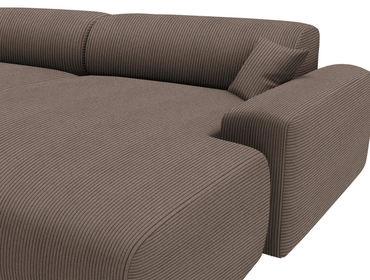 ECKSOFA in Velours, Feincord Braun  292/178 cm  - Schwarz/Braun, Design, Kunststoff/Textil (292/178cm) - home24