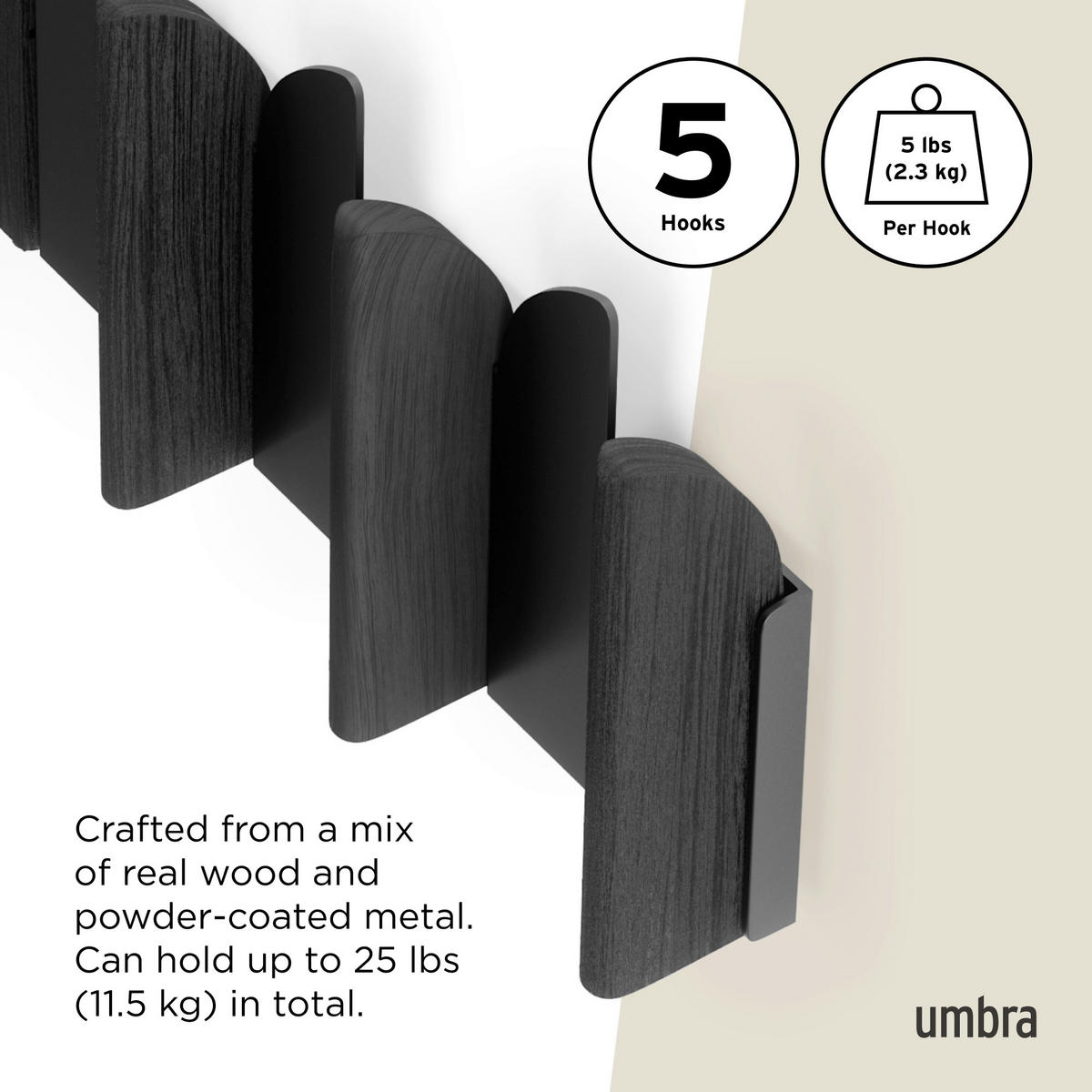 DRŽAČ ZA TAŠNE - crna, Osnovno, drvo/metal (43/2/14cm) - Umbra