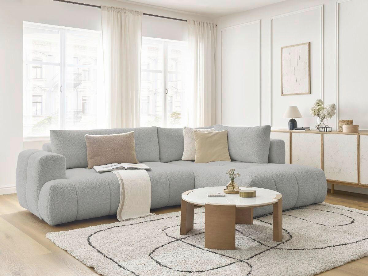 ECKSCHLAFSOFA FUJI Bouclé Hellgrau  inkl.  - Hellgrau/Schwarz, MODERN, Kunststoff/Textil (282/204cm)