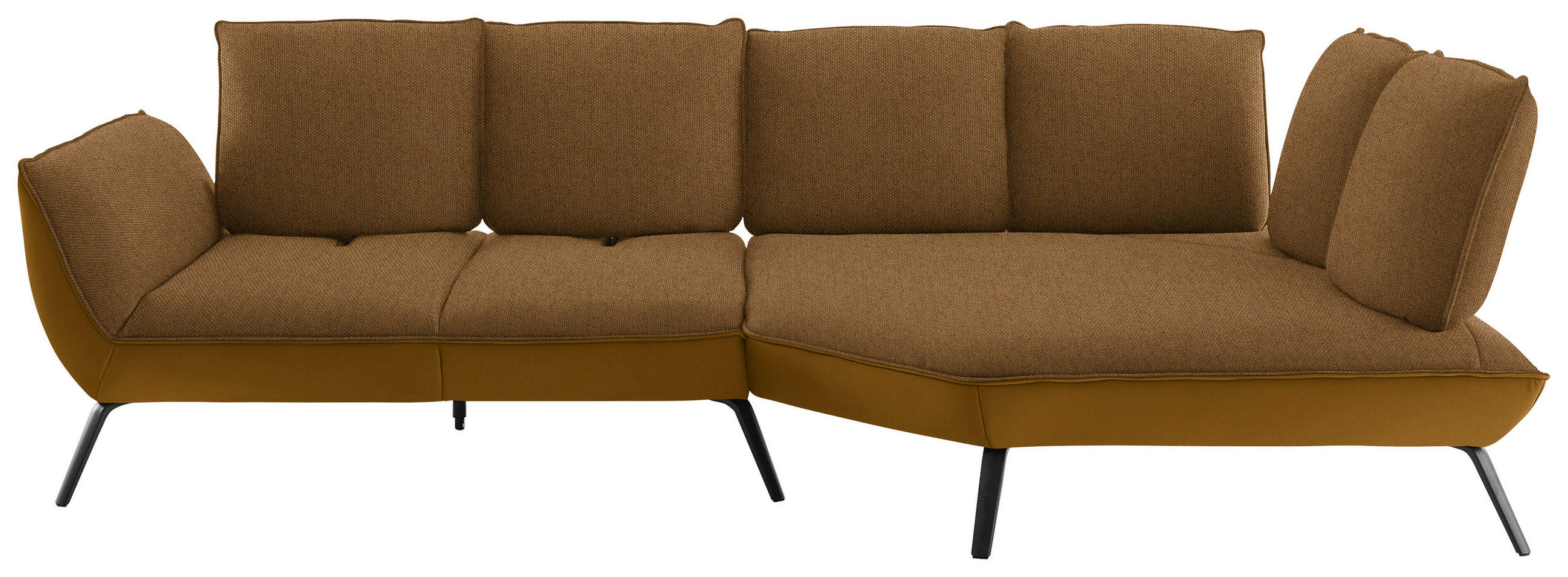 ECKSOFA Goldfarben Flachgewebe Nierenkissen, Rücken echt, Sitztiefenverstellung  - Goldfarben/Schwarz, Design, Textil/Metall (320/169cm) - Moderano