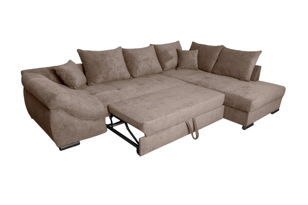 ECKSOFA ATLANTA Braun Struktur Liegefläche im Originalstoff  - Schwarz/Braun, Design, Textil/Metall (298/202cm) - MID.YOU