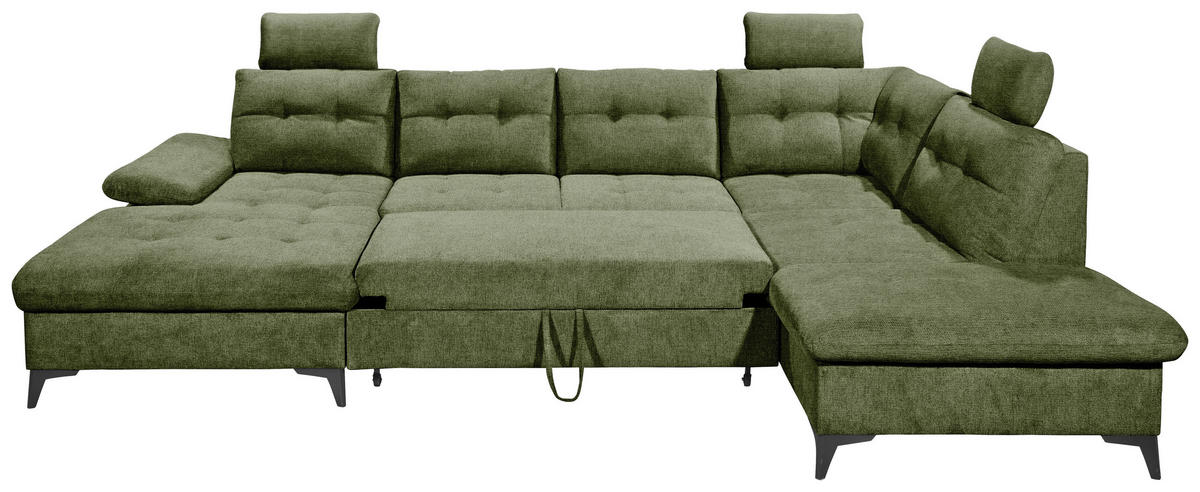 WOHNLANDSCHAFT Olivgrün Webstoff  - Schwarz/Olivgrün, KONVENTIONELL, Kunststoff/Textil (170/324/218cm) - Carryhome