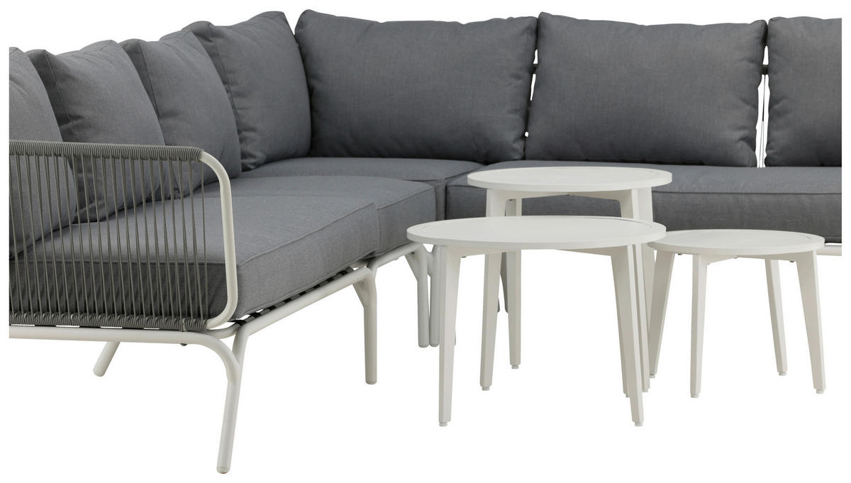 DINING-LOUNGESET  - Weiß/Grau, KONVENTIONELL, Textil/Metall - Gardenson
