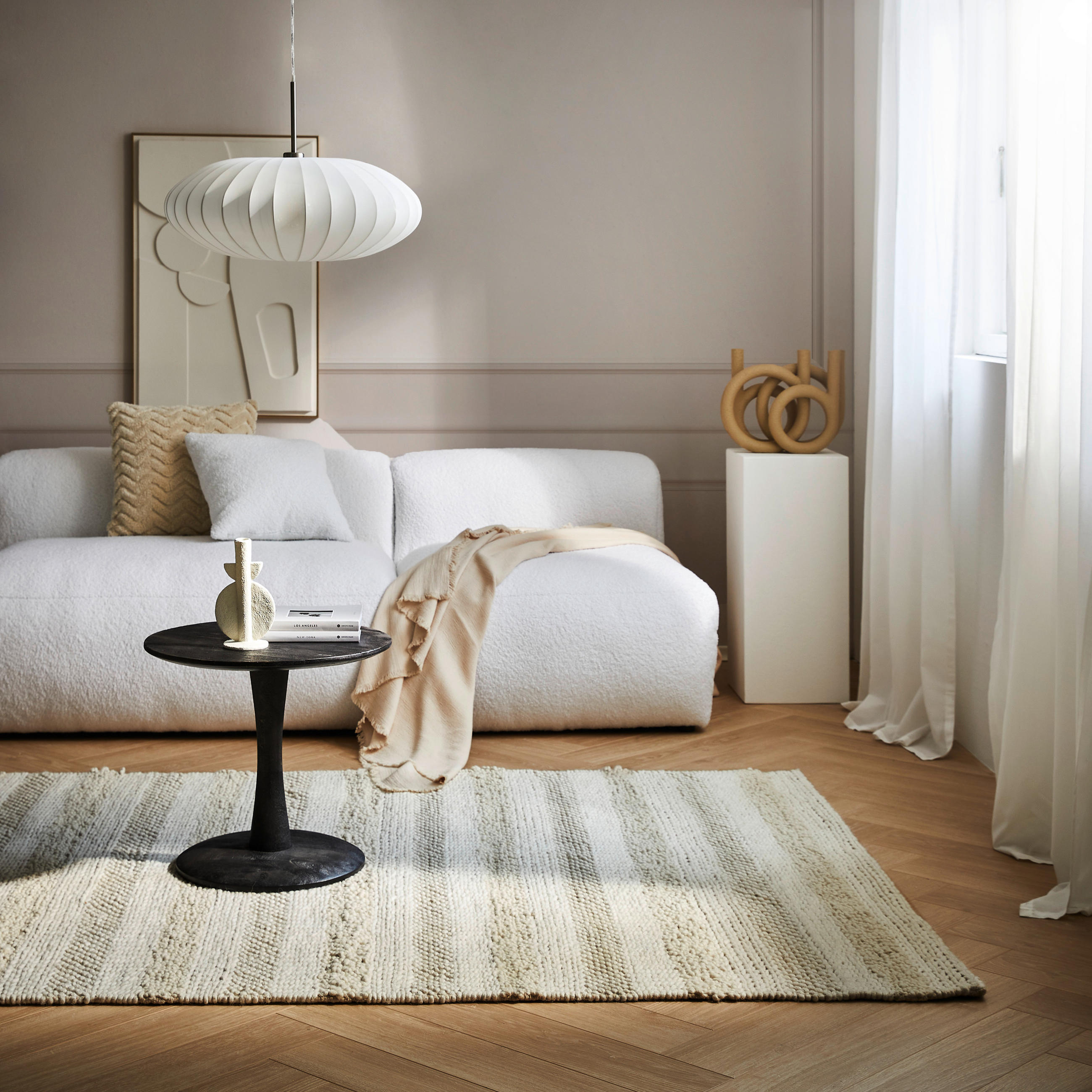 RUČNĚ TKANÝ KOBEREC, 160/230 cm, krémová - krémová, Natur, textil (160/230cm) - Linea Natura