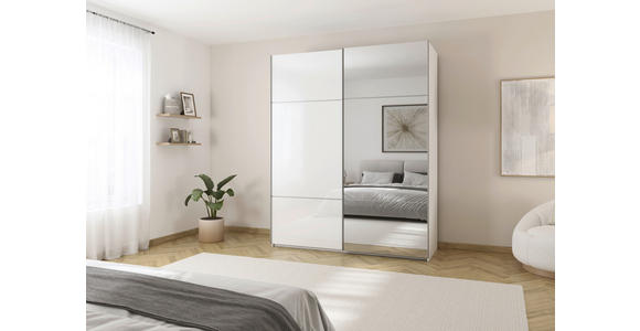 SCHWEBETÜRENSCHRANK 181/223/68 cm 2-türig Weiß - Alufarben/Weiß, KONVENTIONELL, Glas/Holzwerkstoff (181/223/68cm) - Novel
