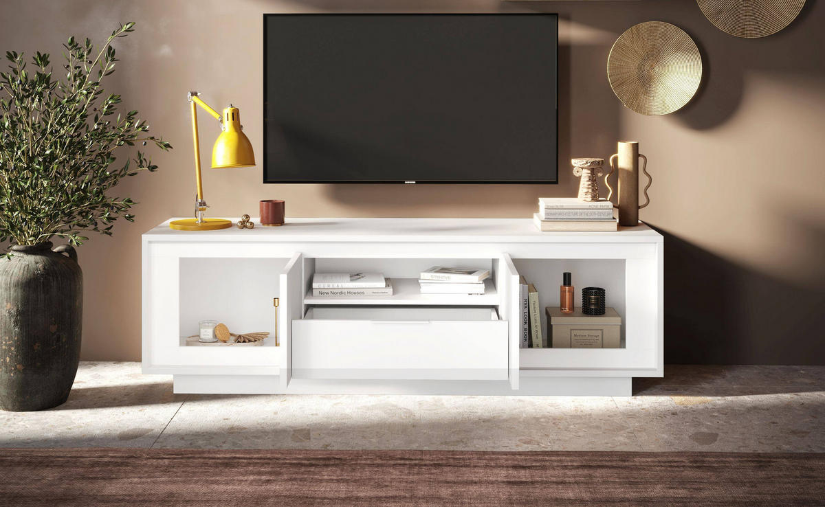 KOMODA POD TELEVIZI, bílá, 180/58/50 cm - bílá/barvy hliníku, Moderní, kov/kompozitní dřevo (180/58/50cm) - Carryhome
