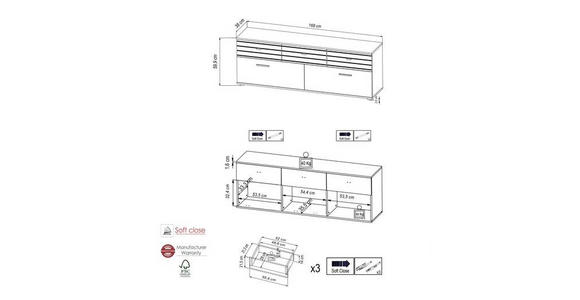 LOWBOARD 168/59,9/38 cm  - Schwarz/Eiche Artisan, KONVENTIONELL, Holzwerkstoff/Kunststoff (168/59,9/38cm) - Carryhome