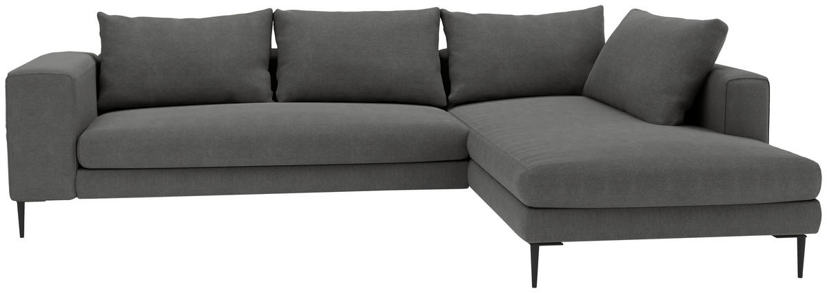 ECKSOFA in Struktur Dunkelgrau  - Dunkelgrau/Schwarz, Modern, Textil/Metall (295/210cm) - Trendmanufaktur