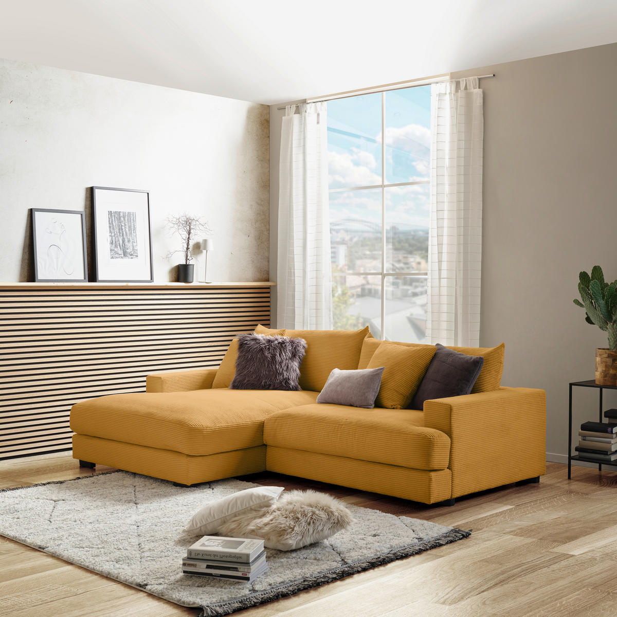 ECKSOFA Senfgelb Cord  - Senfgelb/Schwarz, MODERN, Textil (180/265cm) - P & B