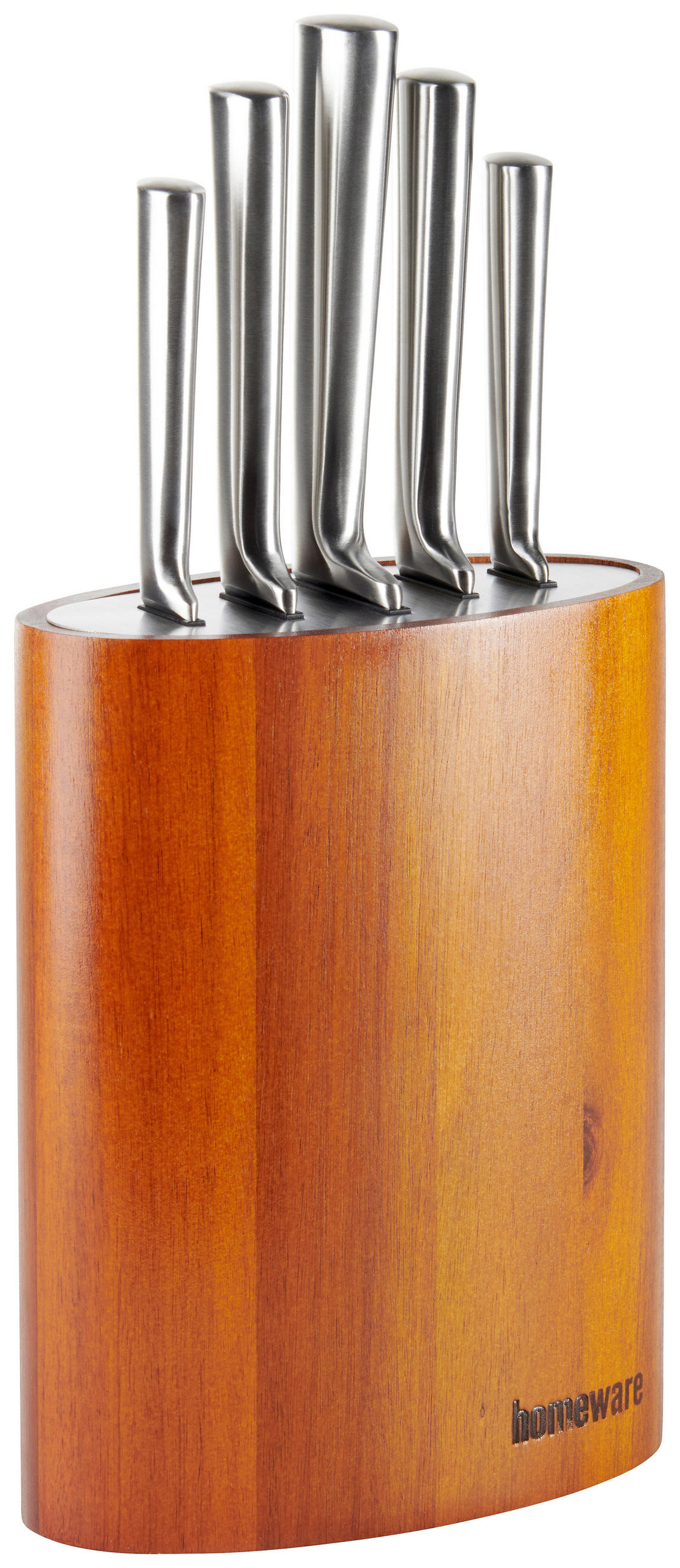 MESSERBLOCK 6-teilig  - Edelstahlfarben/Akaziefarben, Basics, Holz/Metall - Homeware Profession.