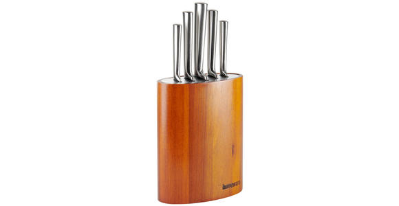 MESSERBLOCK 6-teilig  - Edelstahlfarben/Akaziefarben, Basics, Holz/Metall - Homeware Profession.