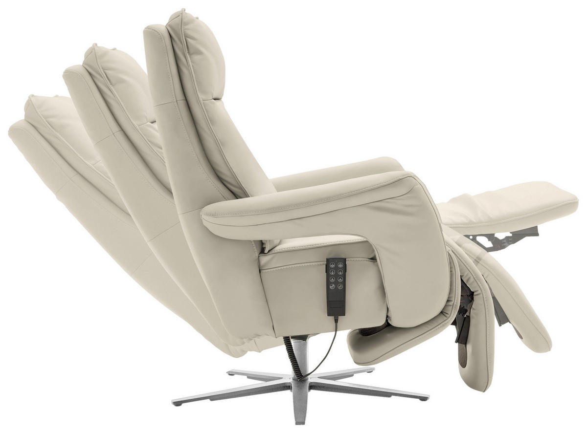 RELAXSESSEL in Leder Ecru  - Ecru/Edelstahlfarben, Design, Leder/Metall (79-83/116/87-176cm) - Valdera