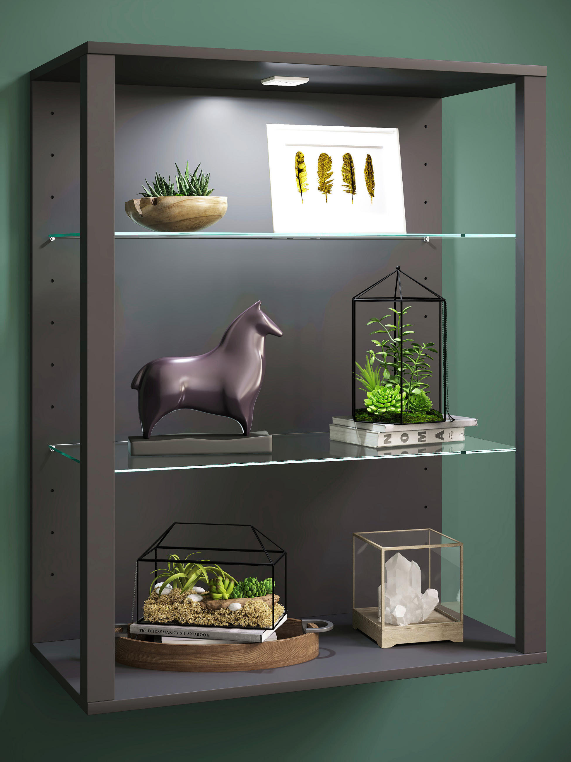 HÄNGEVITRINE in Anthrazit  - Anthrazit, Design, Glas/Holzwerkstoff (70/90/35cm) - MID.YOU