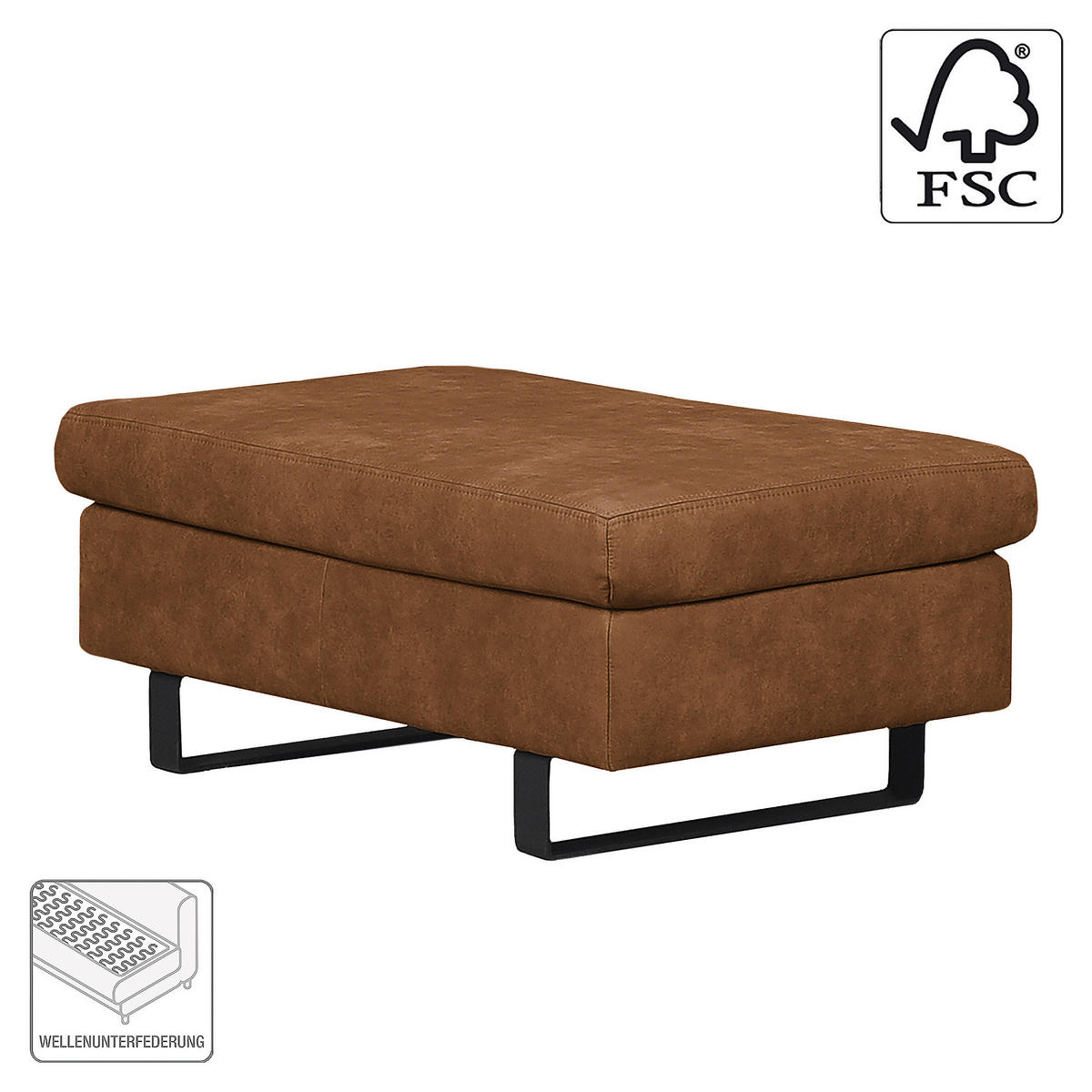 HOCKER Mikrofaser Cognac  - Cognac/Schwarz, Design, Textil/Metall (92/39/59cm) - MID.YOU