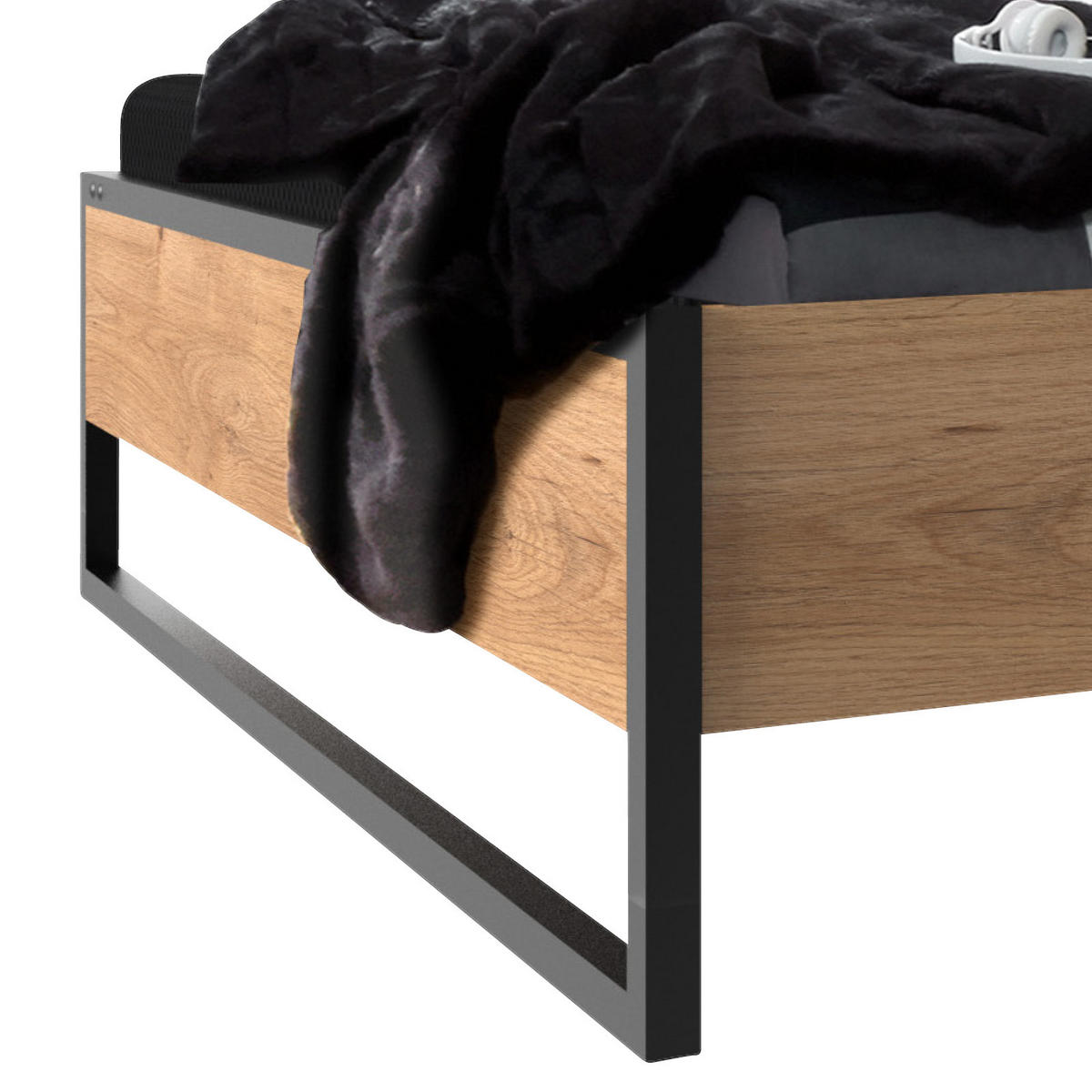 BETT 180/200 cm  in Graphitfarben, Eichefarben  - Eichefarben/Graphitfarben, Basics (180/200cm) - MID.YOU
