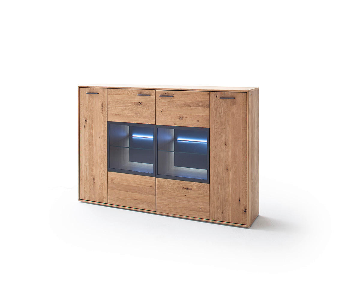 HIGHBOARD Gaborone  in 184/123/37 cm  - Eichefarben/Anthrazit, Design, Glas/Holz (184/123/37cm) - Livetastic