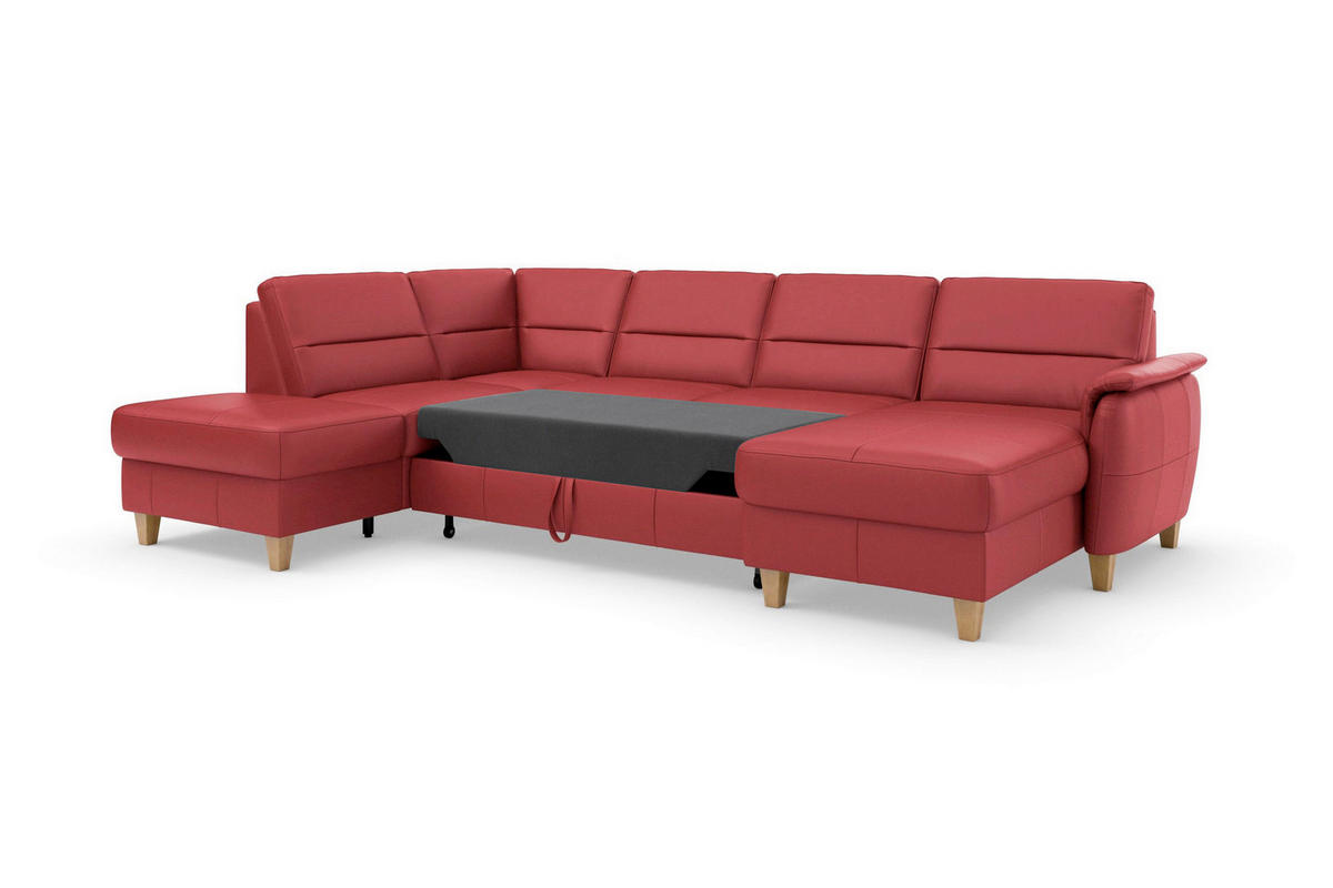 SEDACIA SÚPRAVA, textil, koža, červená - farba duba/červená, Basics, koža/drevo (212/308/163cm) - Sit & More