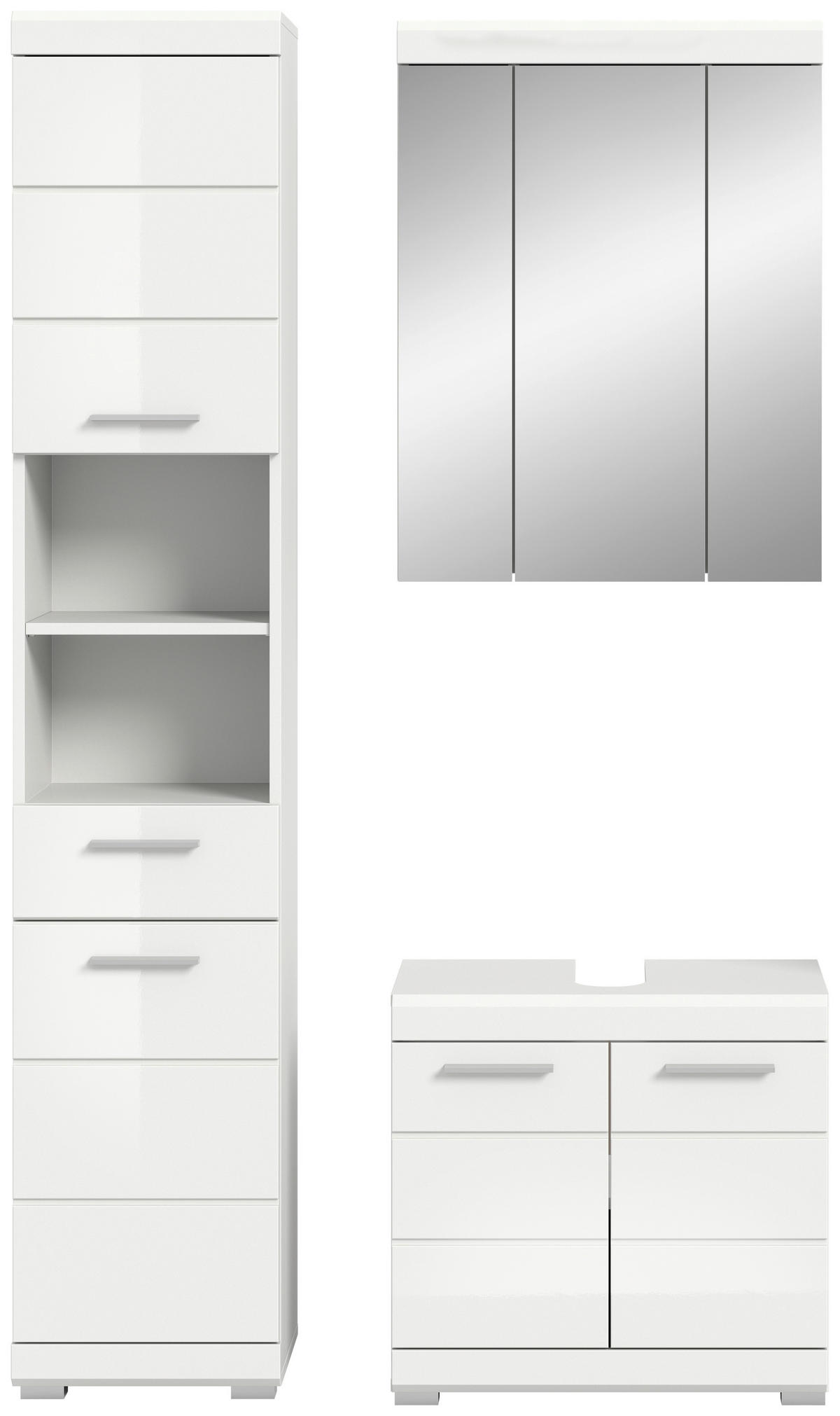 BADEZIMMER 3-teilig  in 97 cm  - Weiß Hochglanz/Silberfarben, MODERN, Glas/Holzwerkstoff (97cm) - MID.YOU