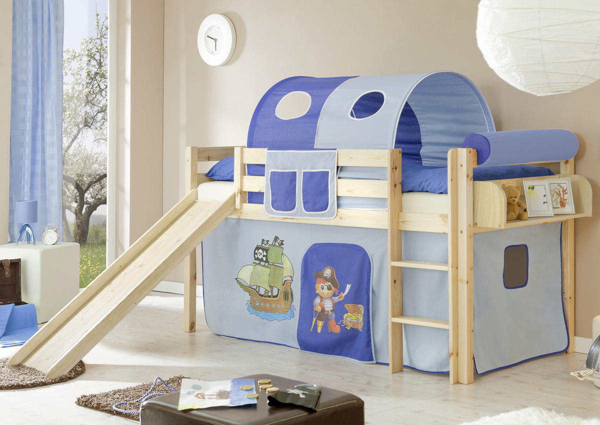 SPIELBETT Kiefer massiv 90/200 cm Blau, Kieferfarben  - Blau/Kieferfarben, Natur, Holz (90/200cm) - MID.YOU