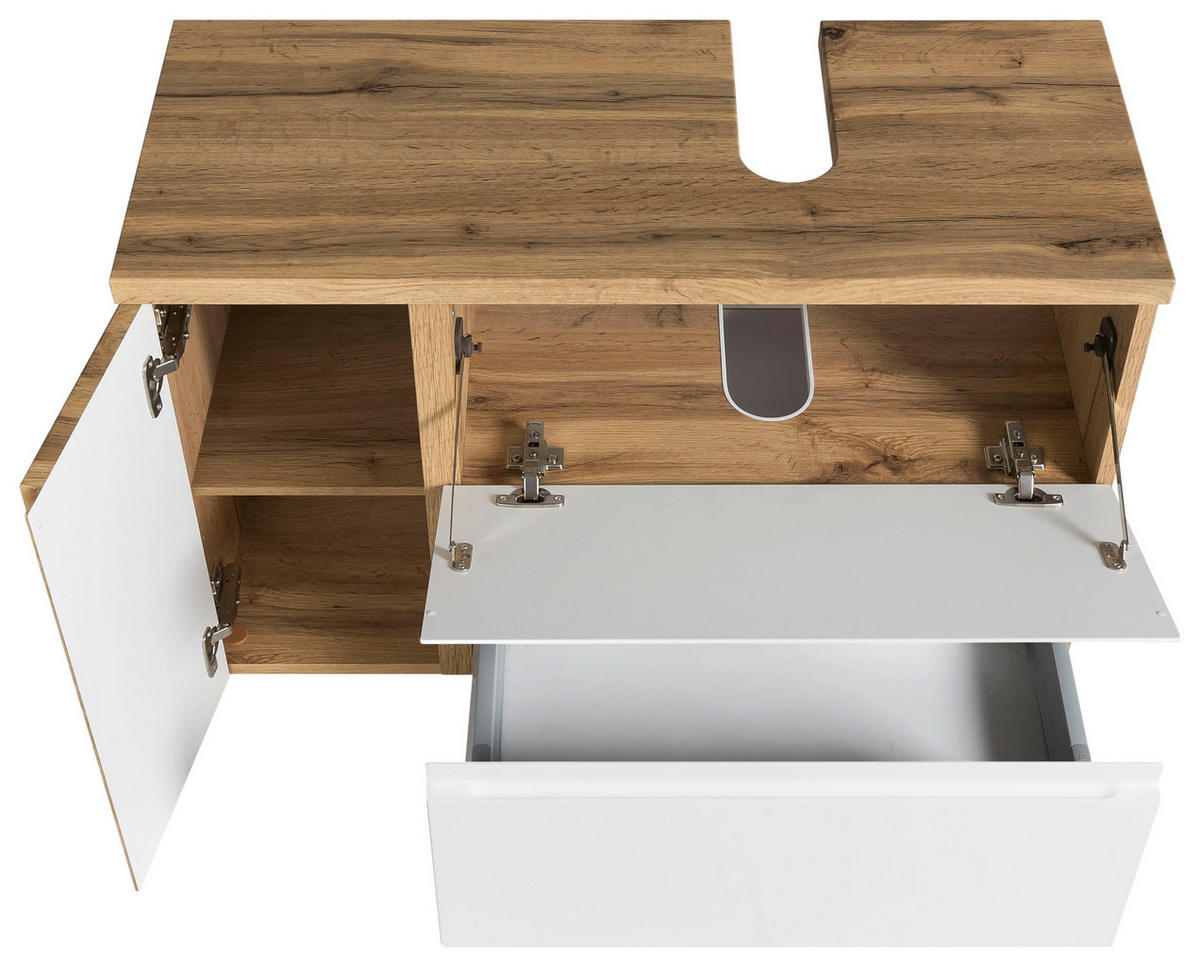 SKRINKA POD UMÝVADLO, 85/56/35 cm - biela/dub wotan, Modern, kompozitné drevo (85/56/35cm) - Held