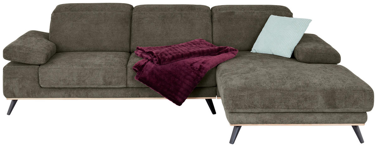 ECKSOFA in Struktur Olivgrün  - Schwarz/Olivgrün, Modern, Textil/Metall (283/194cm) - MID.YOU