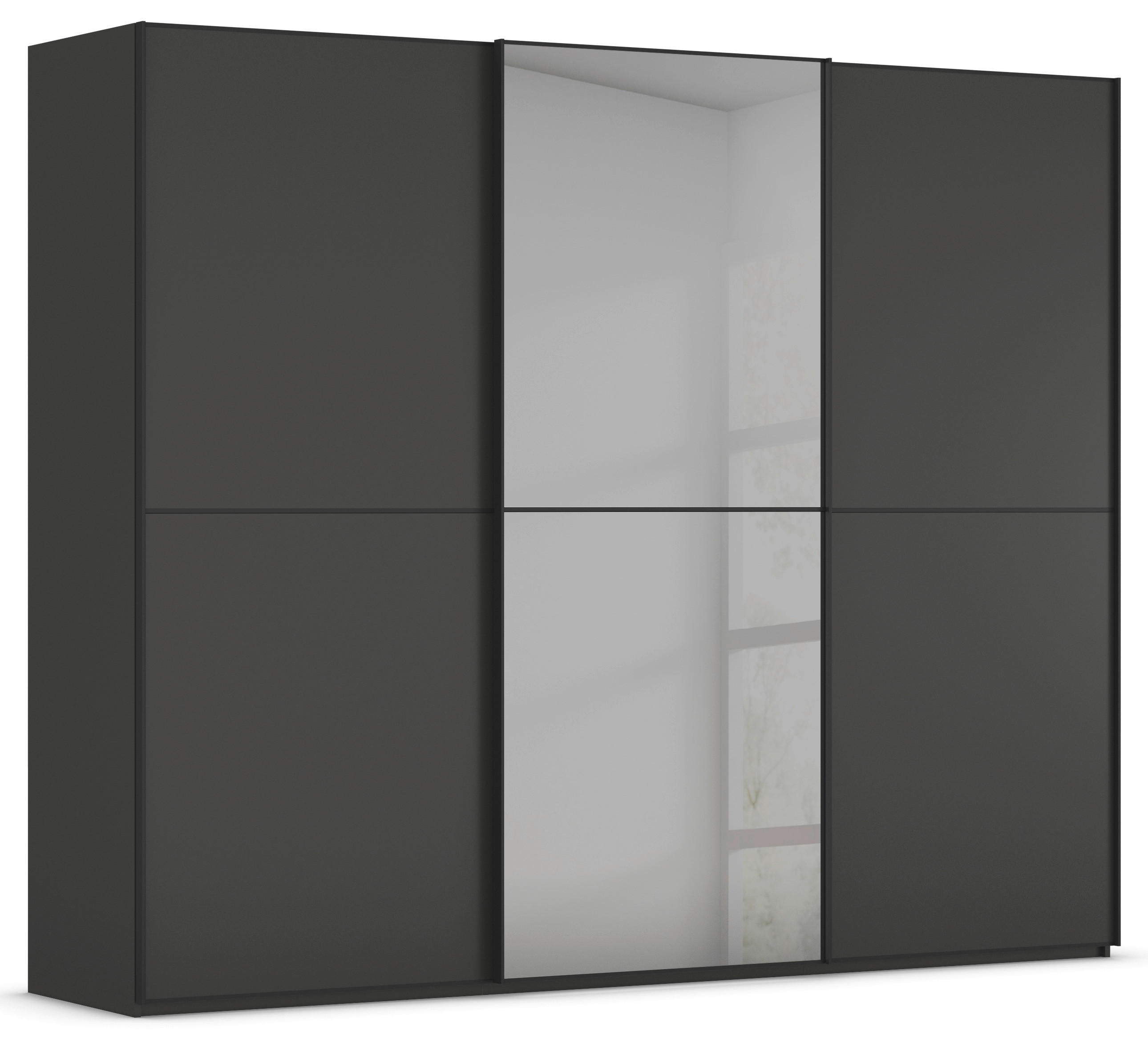 SCHWEBETÜRENSCHRANK 242/223/68 cm,  in Graphitfarben, Schwarz, 3 Tür(en)  - Schwarz/Graphitfarben, KONVENTIONELL, Glas/Holzwerkstoff (242/223/68cm) - Novel
