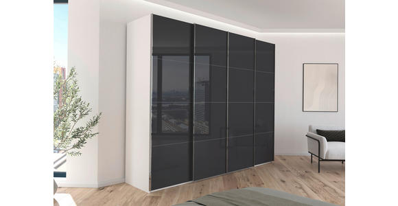 SCHWEBETÜRENSCHRANK 271/223/68 cm 4-türig Weiß, Schwarz - Chromfarben/Schwarz, Design, Glas/Holzwerkstoff (271/223/68cm) - Novel