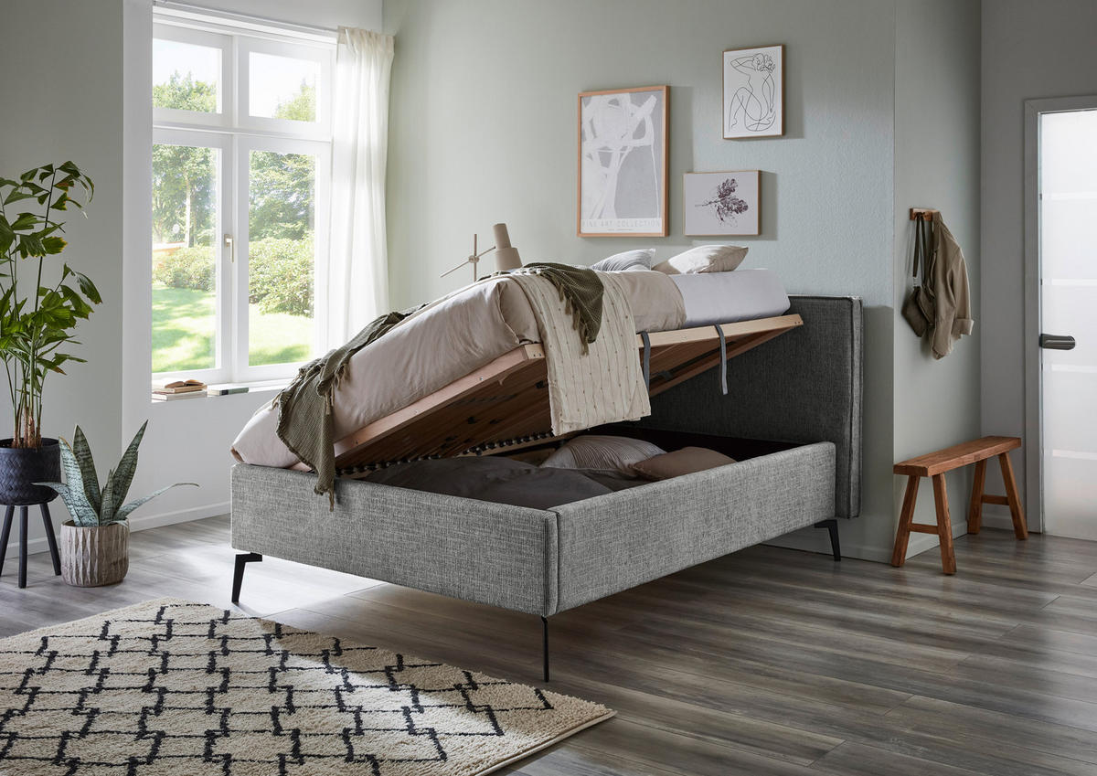 POLSTERBETT 140/200 cm  in Grau, Hellgrau  - Birkefarben/Buchefarben, Design, Holz/Textil (140/200cm) - home24
