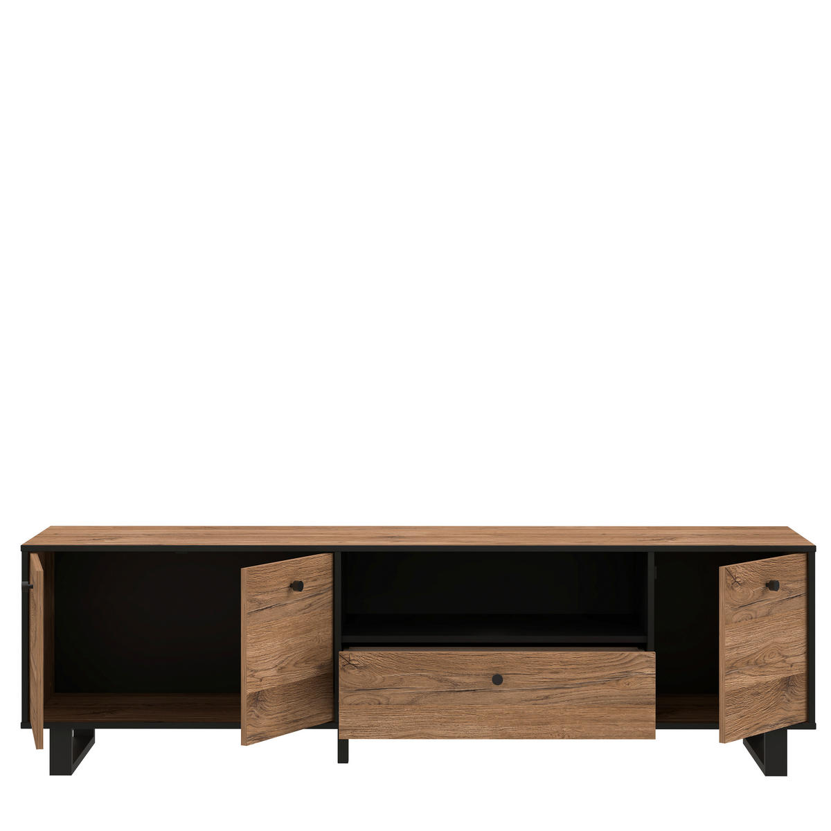 TV-ELEMENT črna, barve hrasta  - črna/barve hrasta, Konvencionalno, kovina/umetna masa (180,8/52,8/42cm) - Hom`in