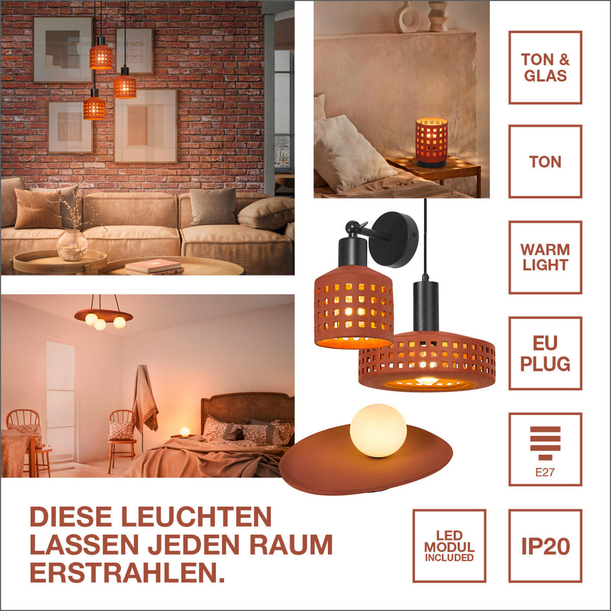 TISCHLEUCHTE 32,5/24/13,5 cm   - Braun, Natur, Glas/Stein (32,5/24/13,5cm) - Ledvance