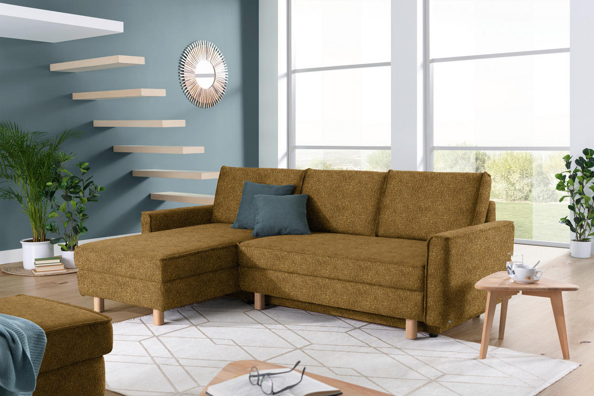 ECKSOFA  in Mikrovelours Senfgelb  170/237 cm  - Eichefarben/Senfgelb, KONVENTIONELL, Holz/Textil (170/237cm) - Sedda