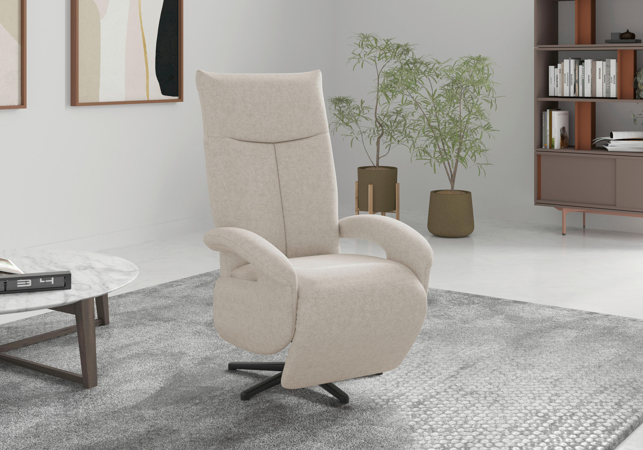 RELAXSESSEL ZOE E Flachgewebe    - Creme/Schwarz, KONVENTIONELL, Textil/Metall (74/112/82cm) - Sit & More