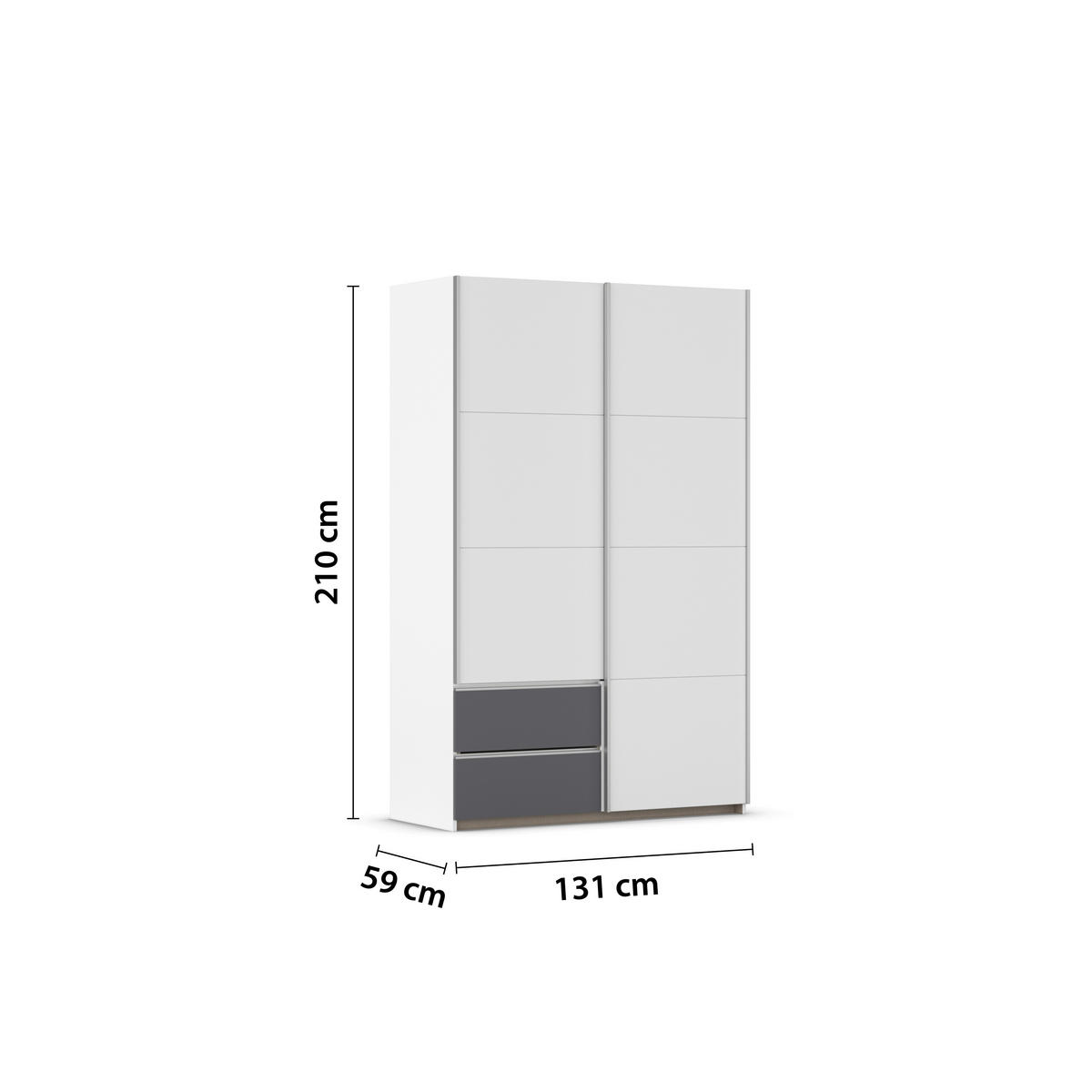 SCHWEBETÜRENSCHRANK 131/210/59 cm 2-türig Grau, Weiß  - Alufarben/Weiß, MODERN, Holzwerkstoff (131/210/59cm) - Rauch Möbel