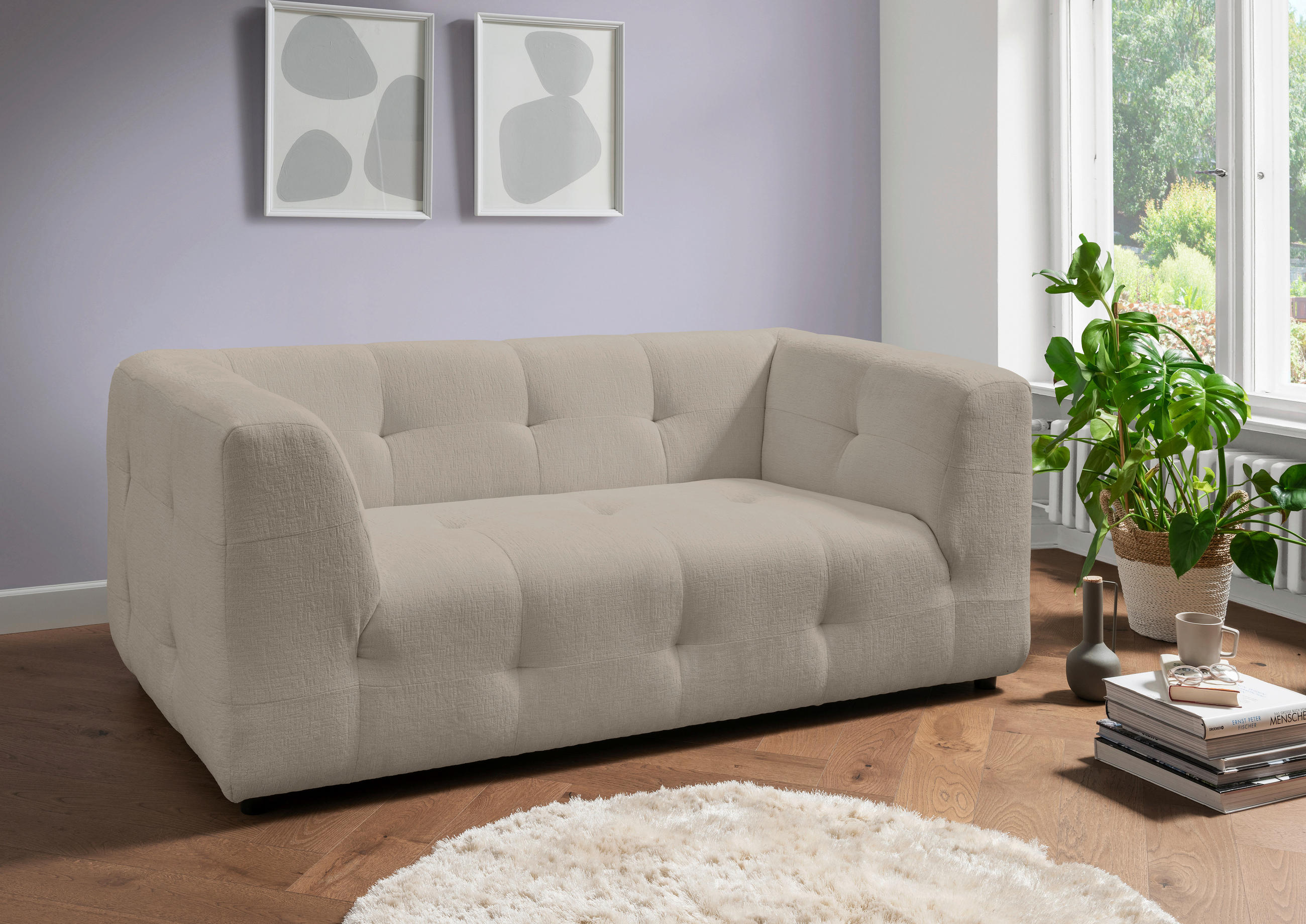2-SITZER-SOFA in Mikrofaser Taupe  - Taupe/Schwarz, Design, Kunststoff/Textil (184/72/95cm) - Livetastic
