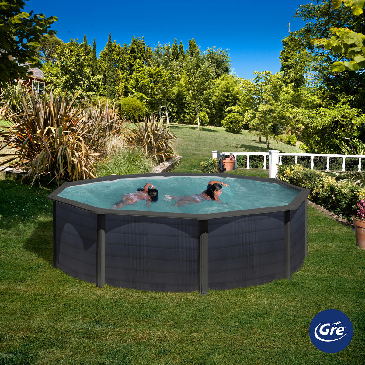 POOL GRE KEA KIT460GF 2023 460/460/120 cm  - Graphitfarben, KONVENTIONELL, Metall (460/460/120cm) - Gre