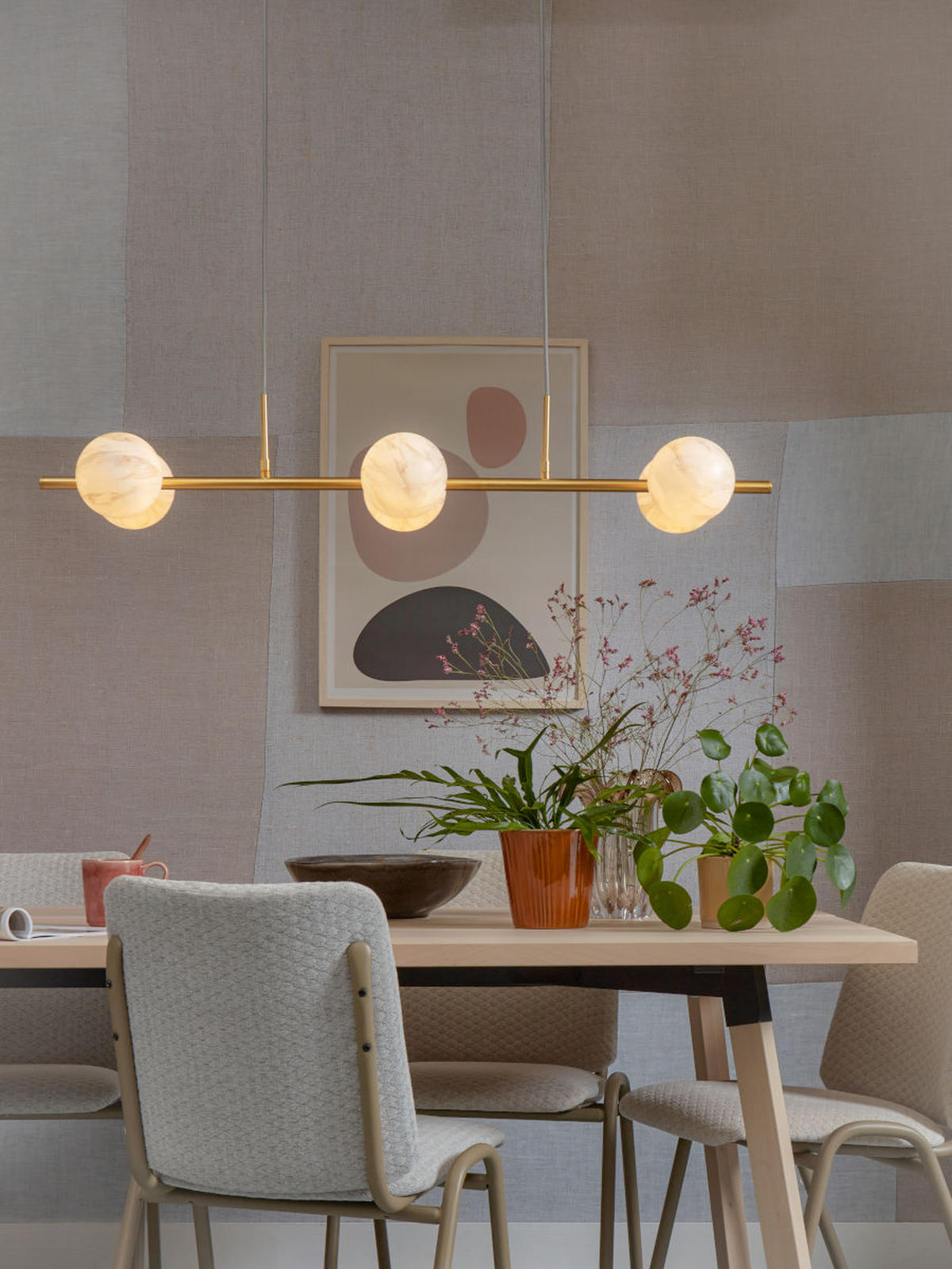 HÄNGLAMPA Carrara Globus 105/30 cm  - vit/guldfärgad, Basics, metall/glas (105/30cm) - It's about Romi