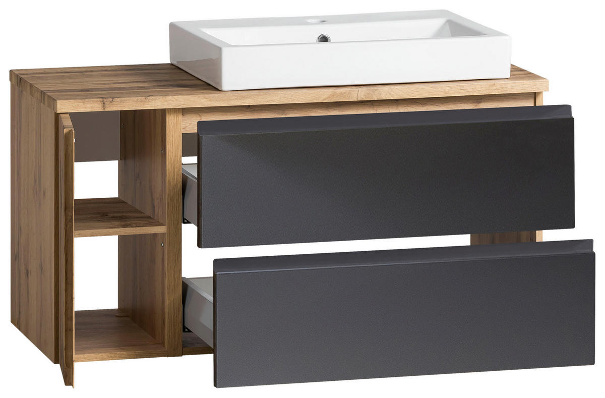 WASCHTISCHKOMBI 105 cm  - Weiss/Eiche Wotan, Modern, Keramik/Holzwerkstoff (105cm) - Held