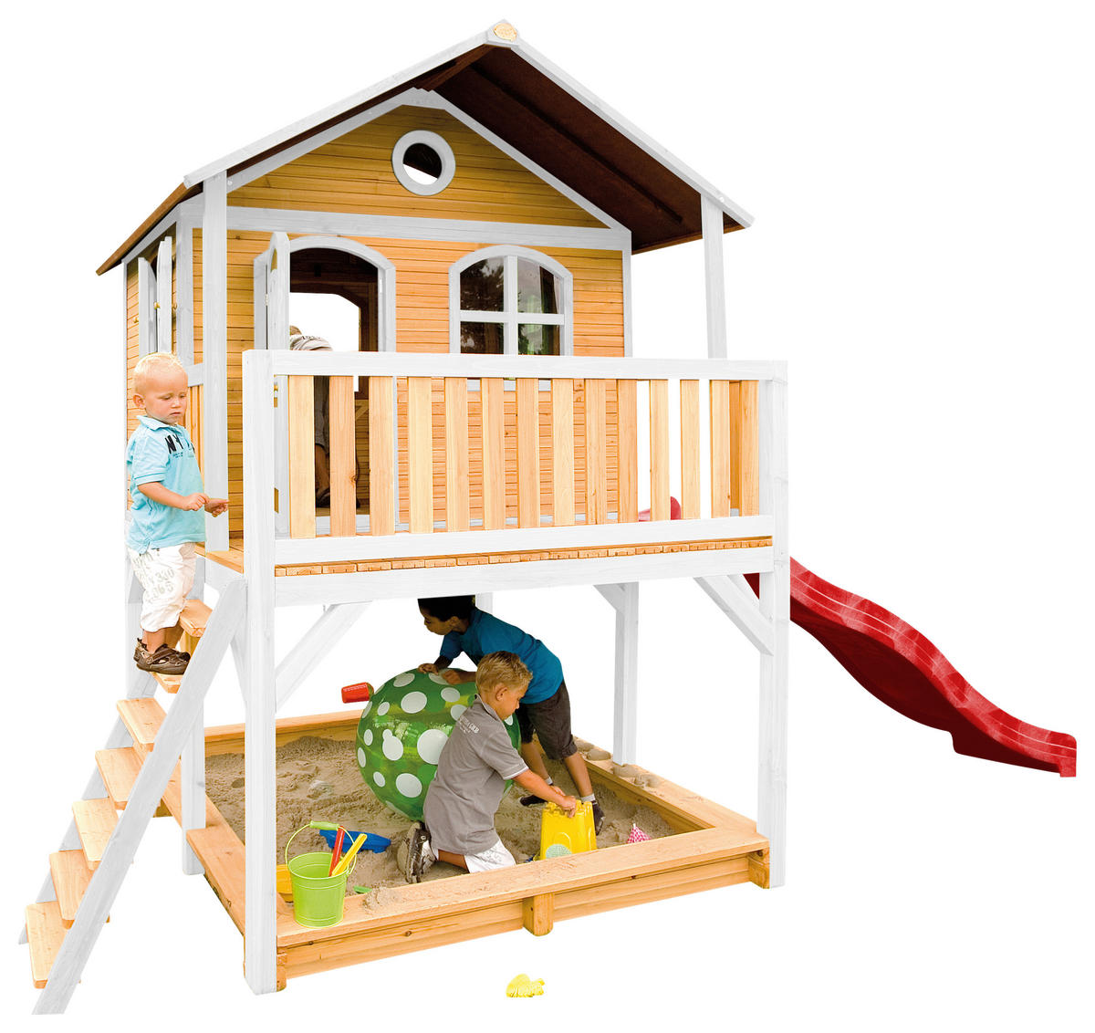 SPIELHAUS 432/293/212 cm  - Weiss/Rot, Konventionell, Holz (432/293/212cm)