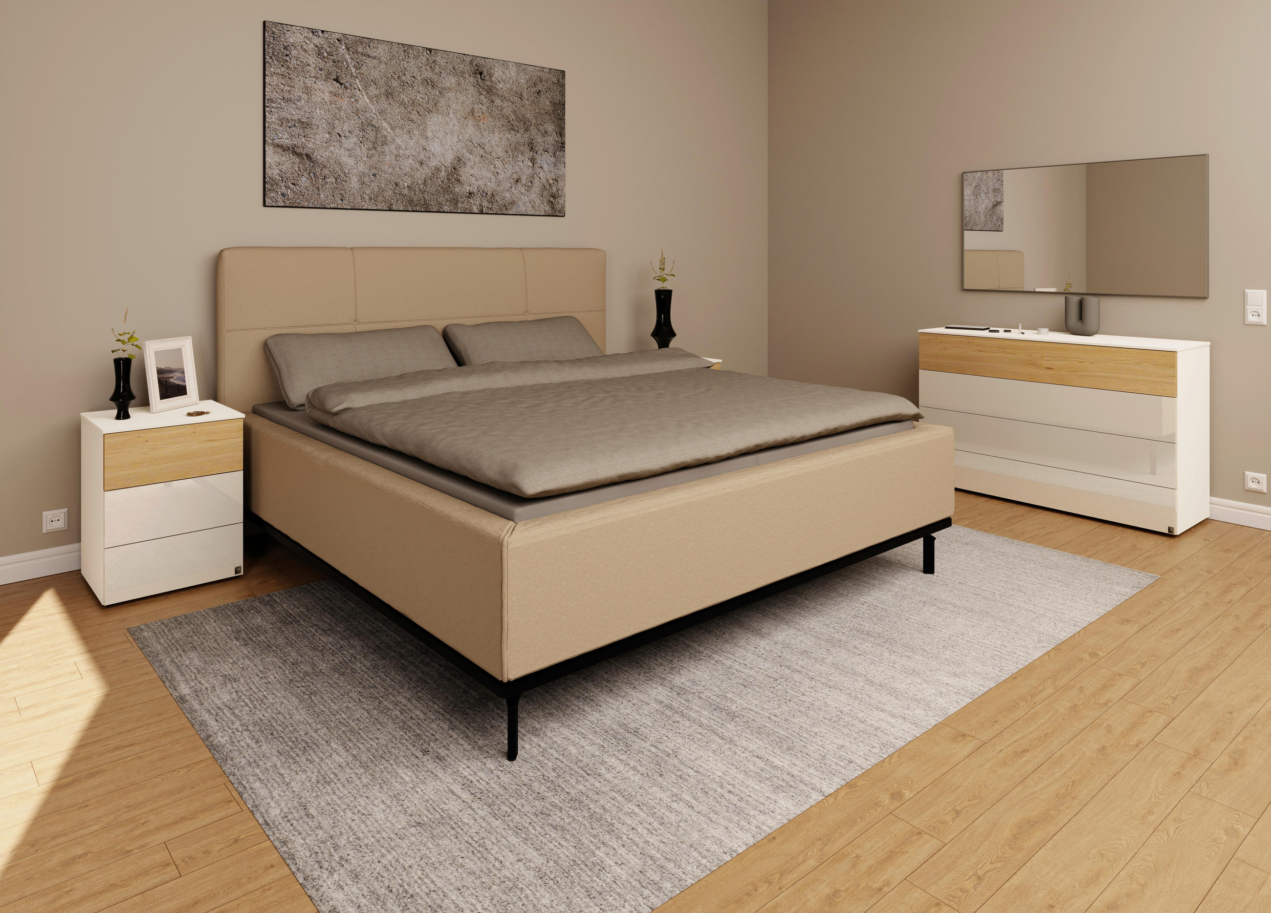 POLSTERBETT Matratze, Lattenrost, Bettkasten 180/200 cm  in Beige  - Beige/Graphitfarben, Design, Holz/Textil (180/200cm) - Musterring