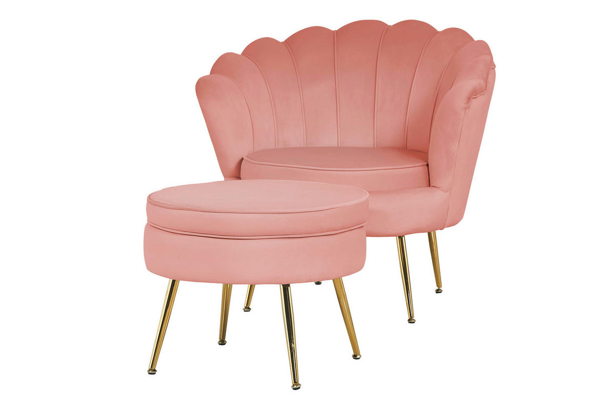 SESSEL in Samt Rosa  - Goldfarben/Rosa, MODERN, Textil/Metall (76/78/76cm) - Livetastic