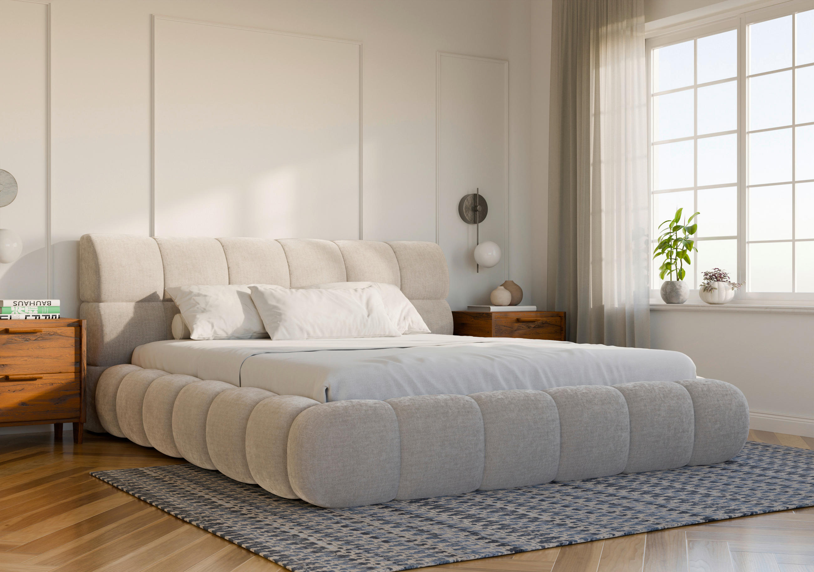 POLSTERBETT 180/200 cm,  in Beige, Lattenrost, Bettkasten,  - Beige/Schwarz, Design, Holz/Textil (180/200cm) - Chameo