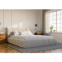 POLSTERBETT 180/200 cm,  in Beige, Lattenrost, Bettkasten,  - Beige/Schwarz, Design, Holz/Textil (180/200cm) - Chameo