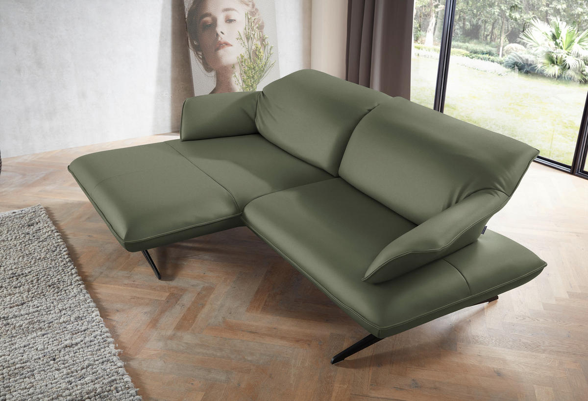 ECKSOFA in Echtleder Grün  169/252 cm  - Beige/Schwarz, Design, Leder/Metall (169/252cm) - Koinor