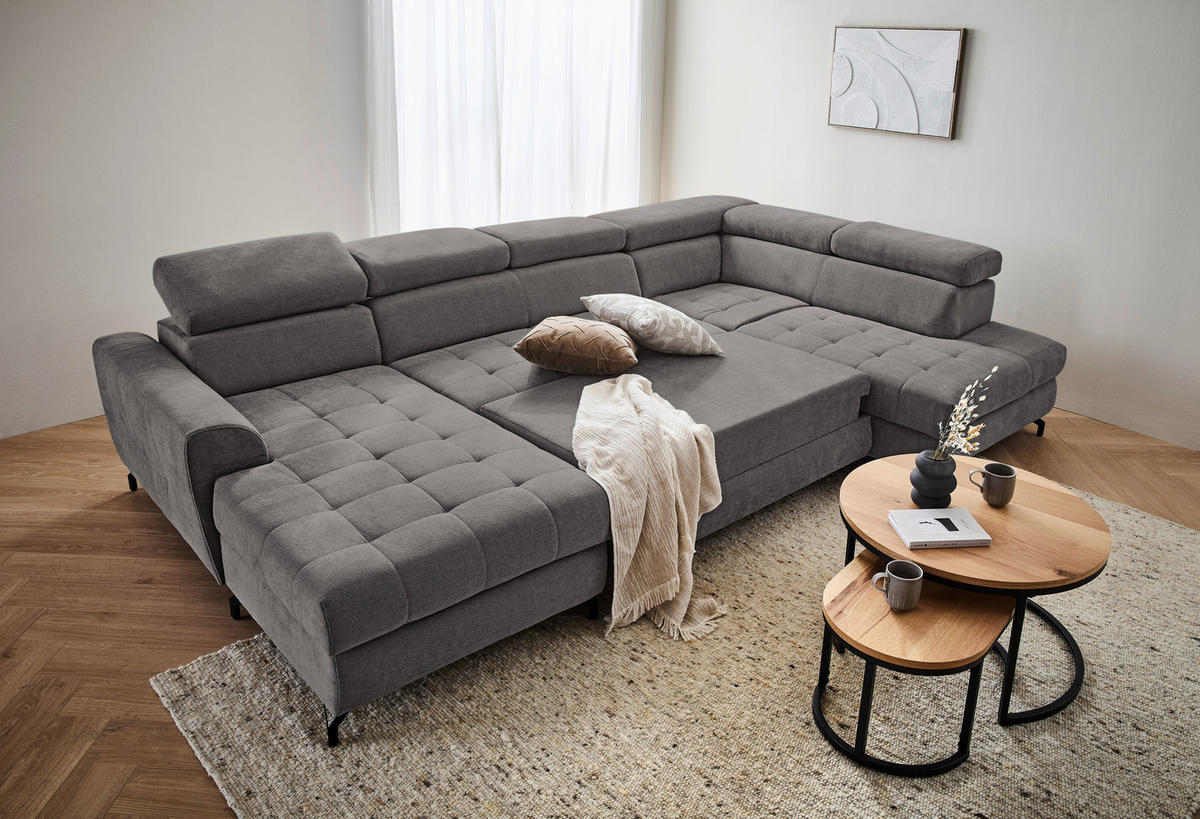 WOHNLANDSCHAFT Anthrazit Struktur  - Anthrazit/Schwarz, Design, Textil/Metall (177/327/203cm) - Stylife