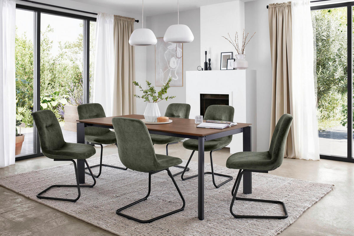 ESSTISCH Schwarz, Nussbaumfarben rechteckig  ausziehbar, in verschiedenen Holzdekoren erhältlich  - Nussbaumfarben/Schwarz, Basics, Holzwerkstoff/Metall (160-240/95/76cm) - Celina Home