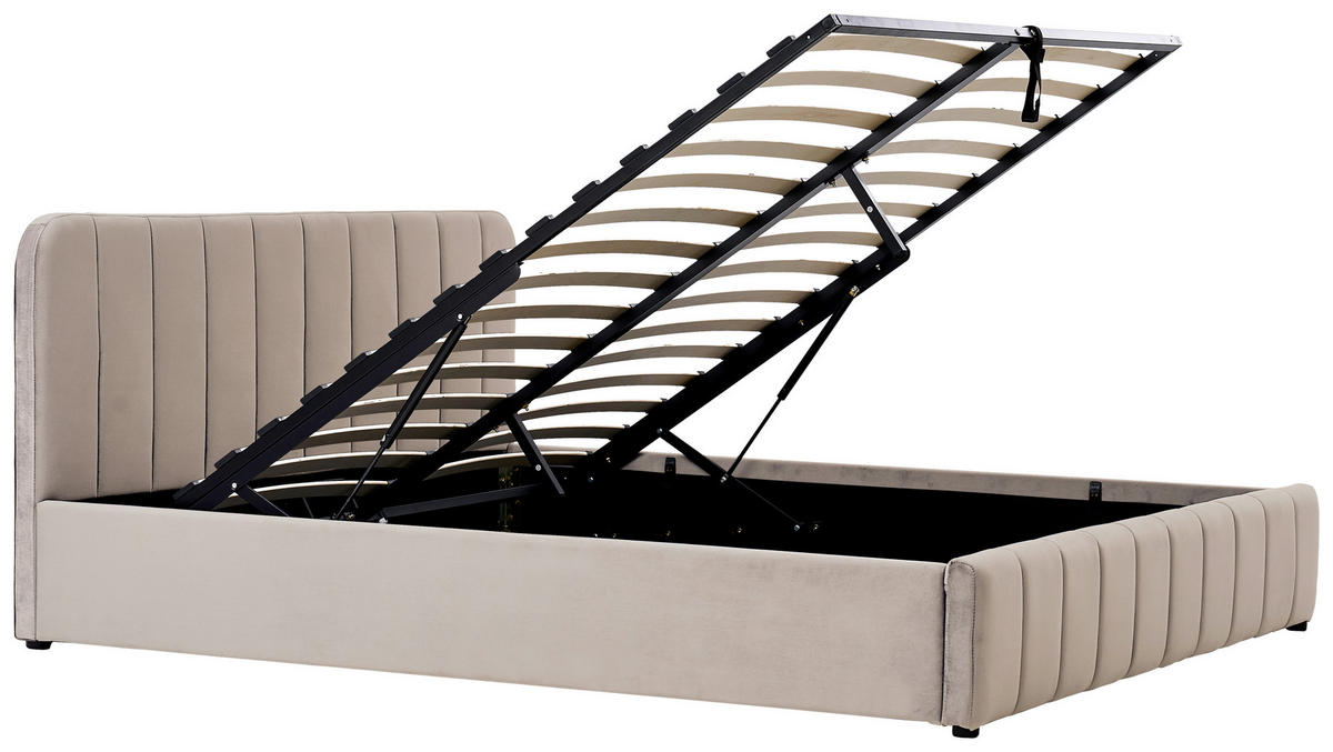 POLSTERBETT 140/200 cm, inkl. gepolstertes Kopfteil, Lattenrost, Bettkasten,  in Beige  - Beige/Schwarz, Design, Holz/Kunststoff (140/200cm) - Boxxx
