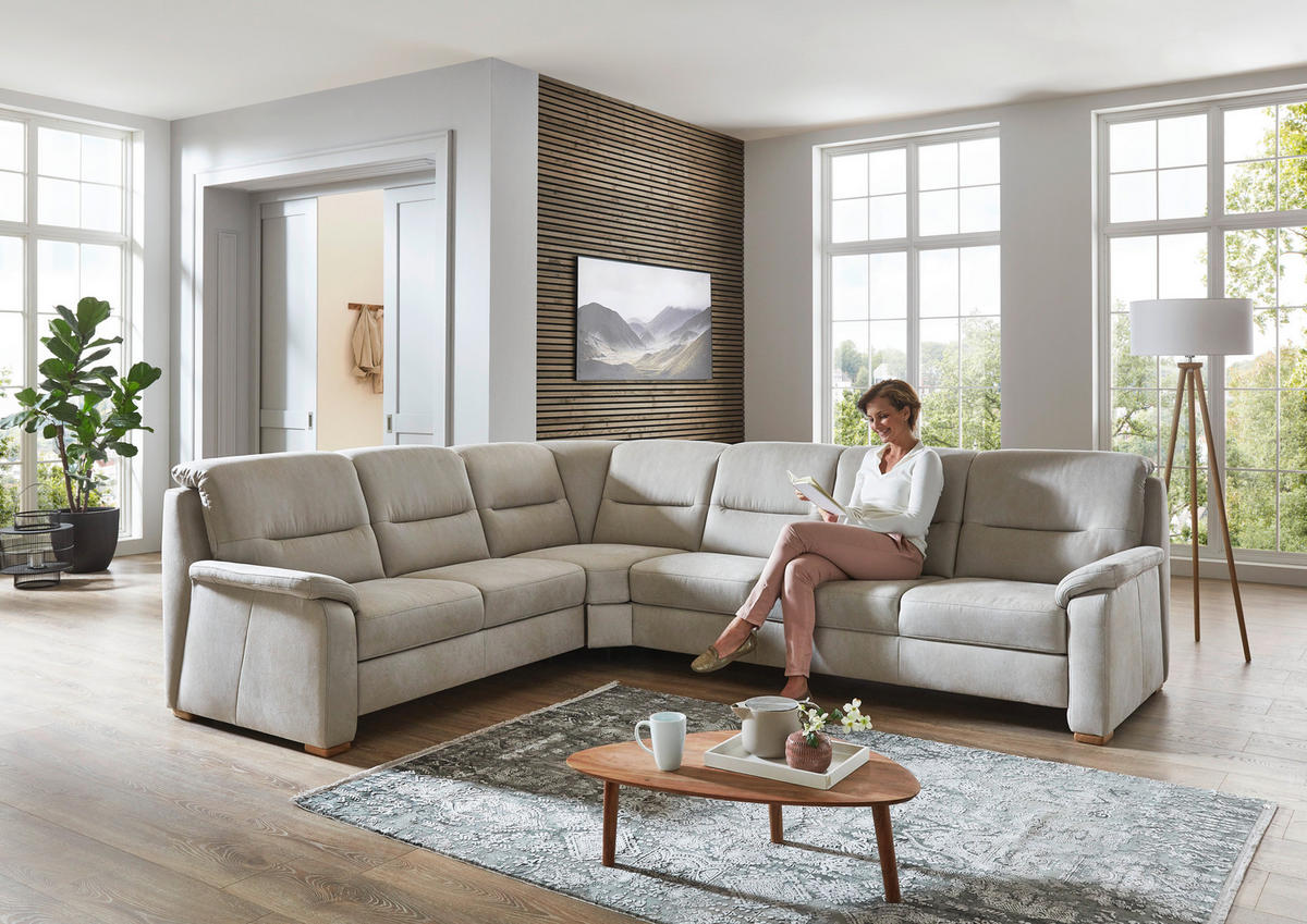 ECKSOFA Mikrofaser Hellgrau  - Eiche Bianco/Hellgrau, Konventionell, Holz/Textil (245/303cm) - Beldomo Comfort