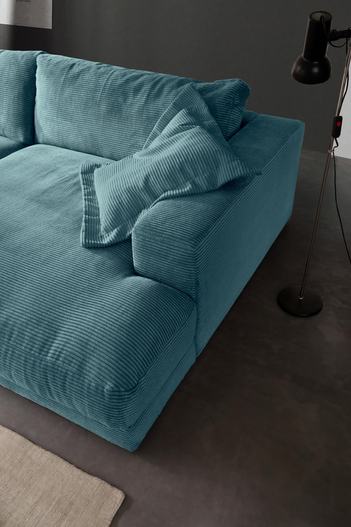 MEGASOFA Cord Petrol  - Petrol/Schwarz, Design, Kunststoff/Textil (290/86/170cm) - Pure Home Lifestyle