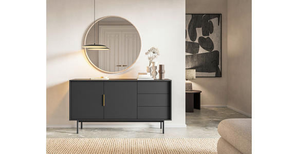 SIDEBOARD Viva in 154/82/39 cm - Goldfarben/Schwarz, Design, Holzwerkstoff/Metall (154/82/39cm) - Xora